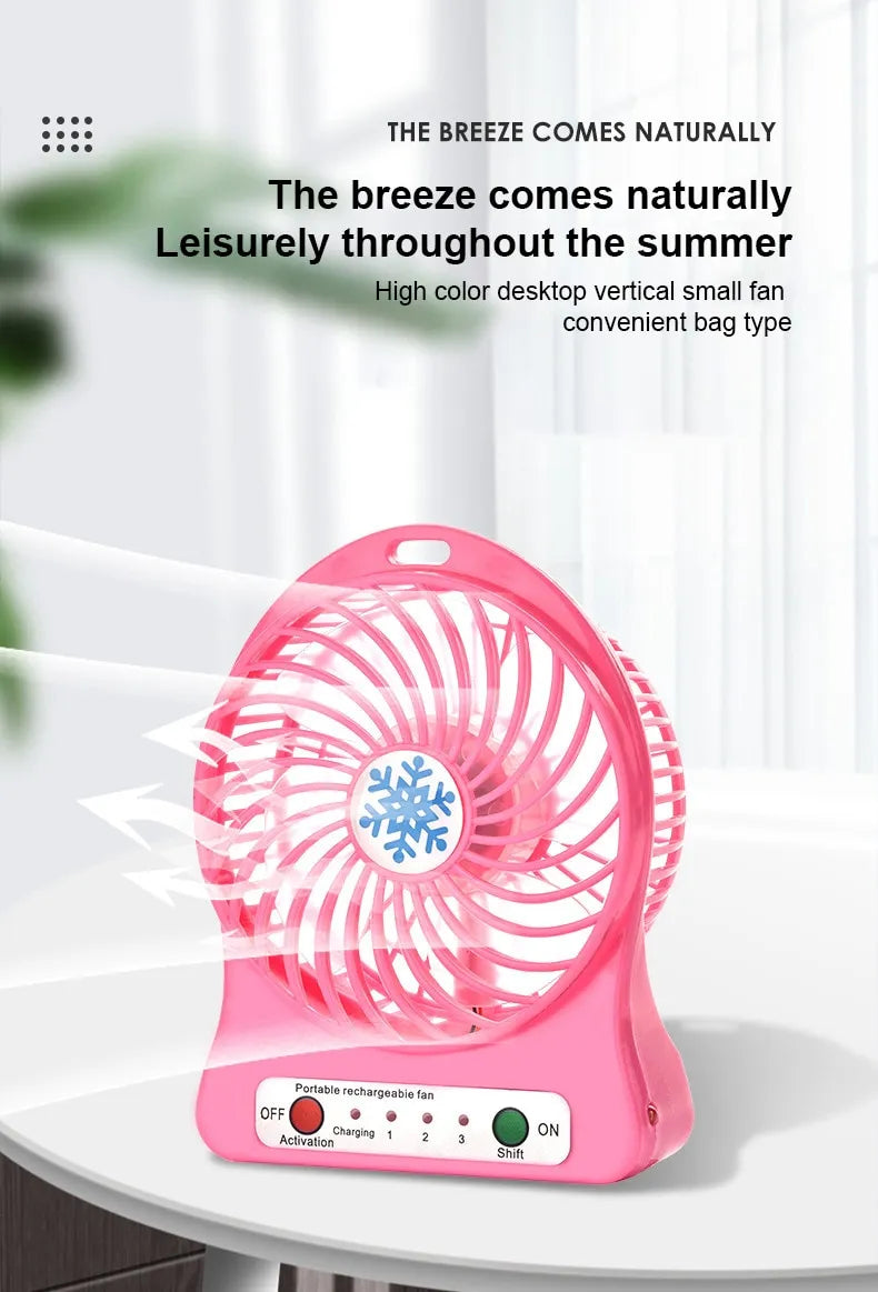 Handheld Mini Desk Fan with LED Light, 3-Speed Adjustable Wind, USB Rechargeable 1200mAh Battery, Compact and Lightweight Air Cooler for Personal Cooling, Travel, Office, and Home