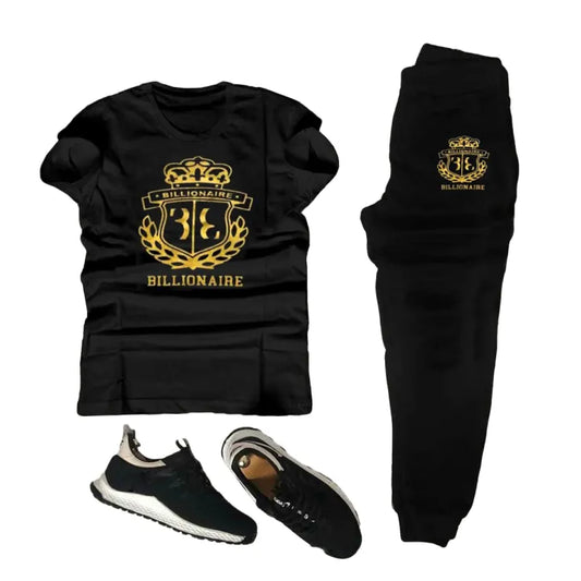 billionaire Summer Printed Tracksuit For Men & Boys - Soft & Comfortable Fabric T Shirt & Trouser Printed Tracksuit black