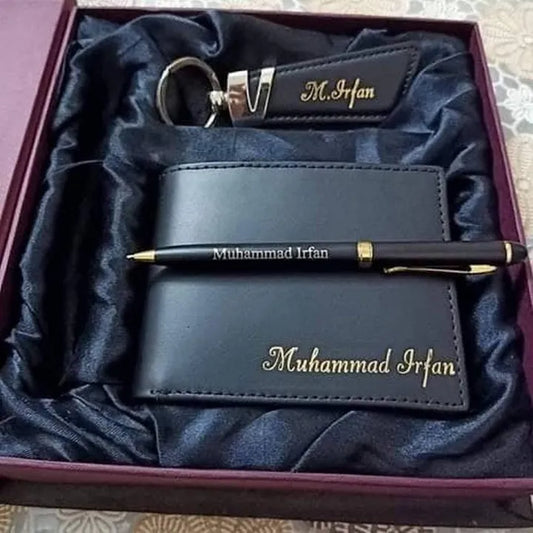 CUSTOMIZE NAME ON WALLET , KEY CHAINS , PEN WITH BOX PACKING (PERFECT GIFT TO SEND YOUR FATHER , HUSBAND , FIANCE OR ANY ONE)